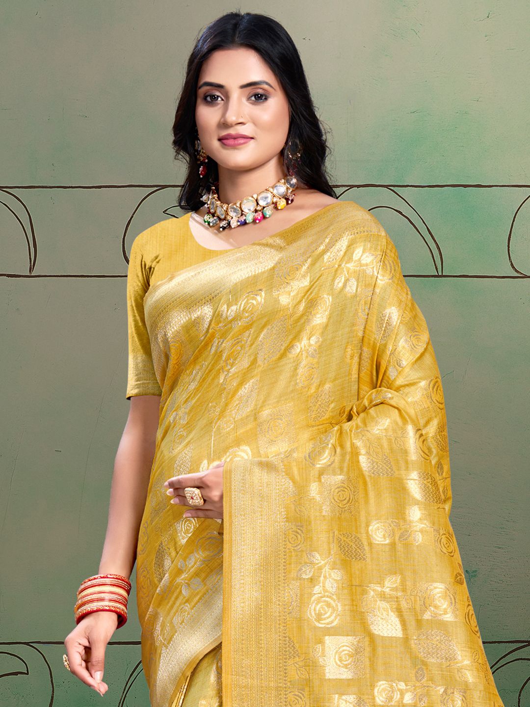 

Exclusiva Woven Design Zari Saree, Yellow