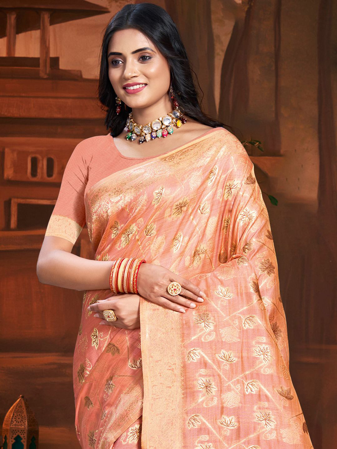 

Exclusiva Woven Design Zari Saree With Blouse Piece, Pink