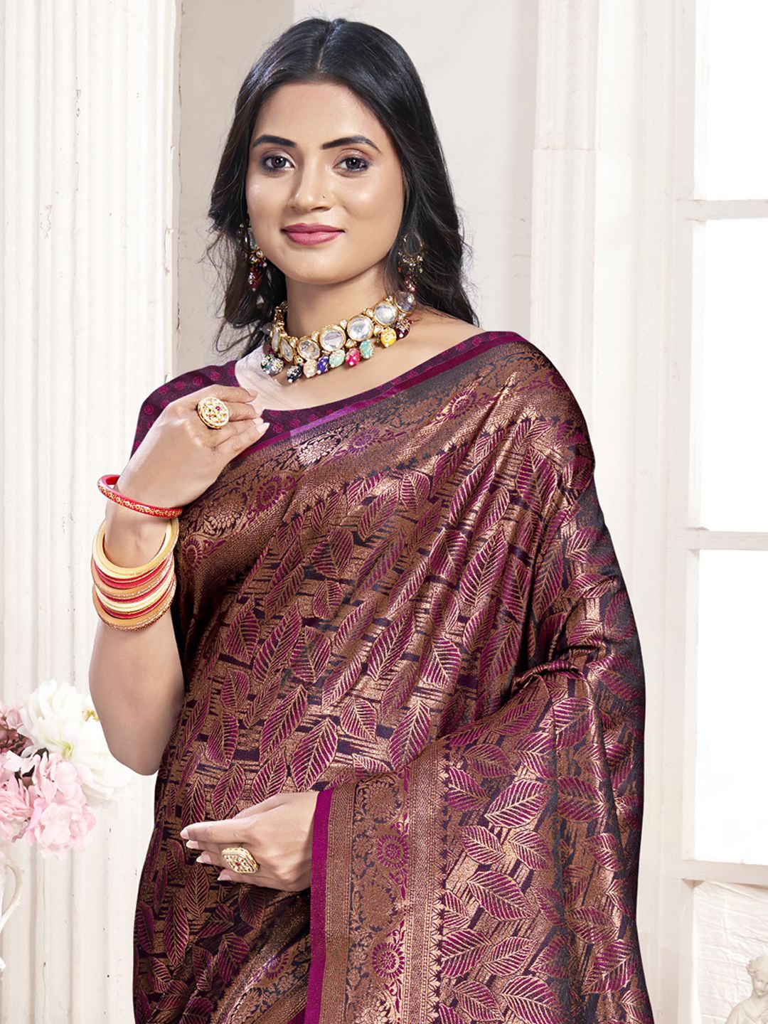 

Exclusiva Woven Design Zari Banarasi Saree, Purple