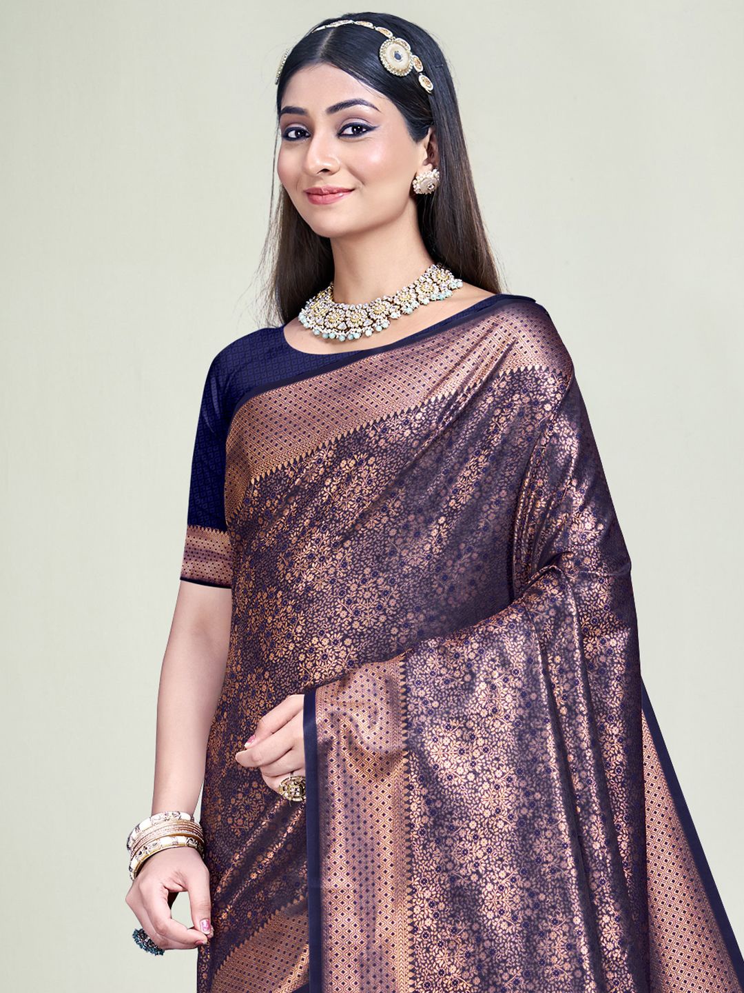 

Exclusiva Woven Design Zari Banarasi Saree, Navy blue