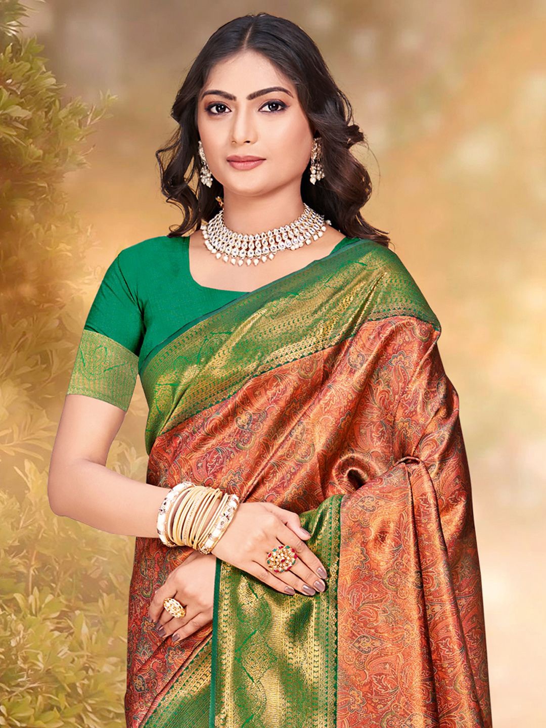 

Exclusiva Woven Design Zari Saree, Orange