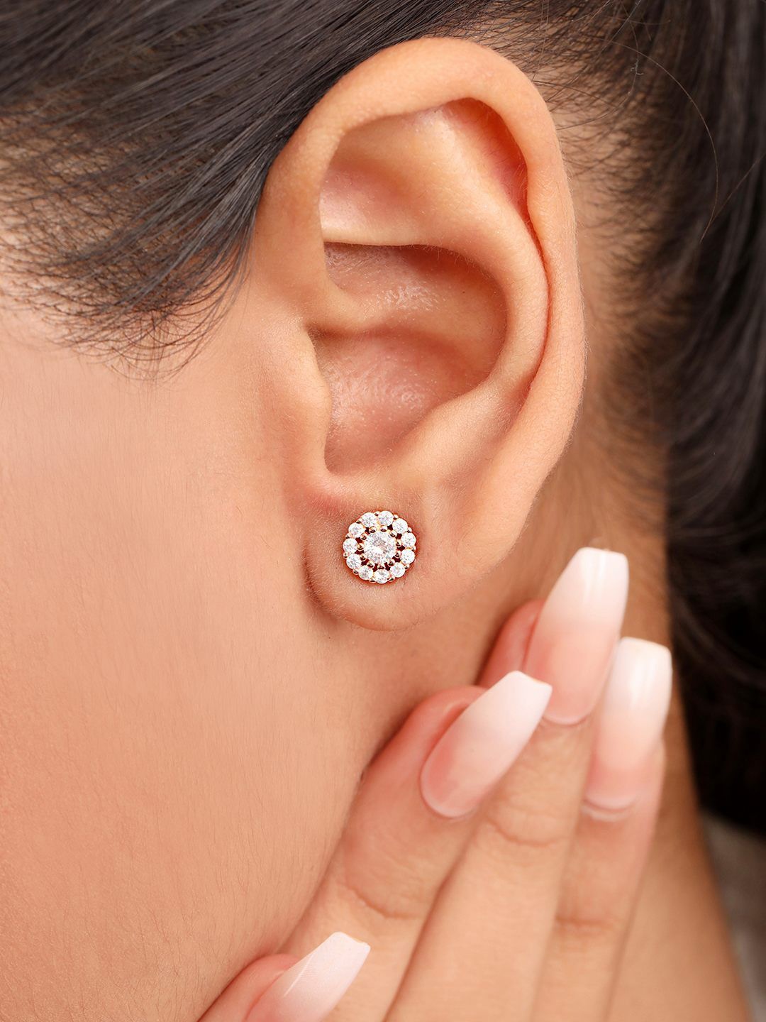 

Zavya 925 Sterling Silver Rose Gold-Plated Cubic Zirconia Studded Studs Earrings