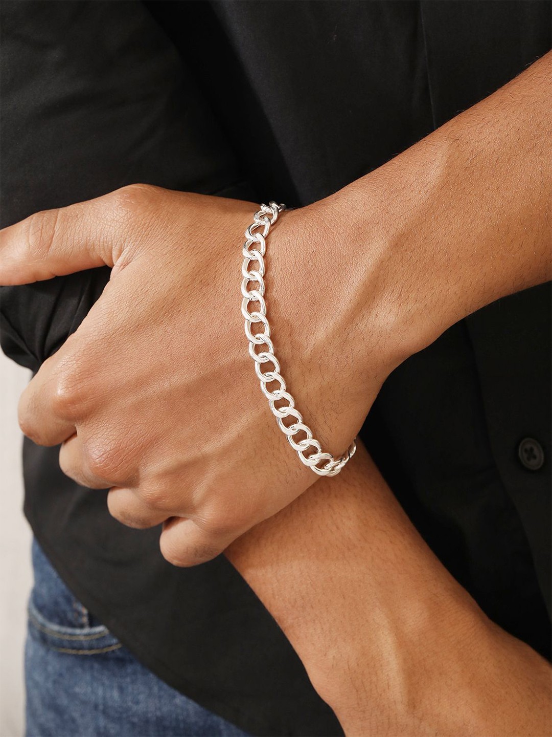 

Zavya Men 925 Sterling Silver Rhodium-Plated Link Bracelet