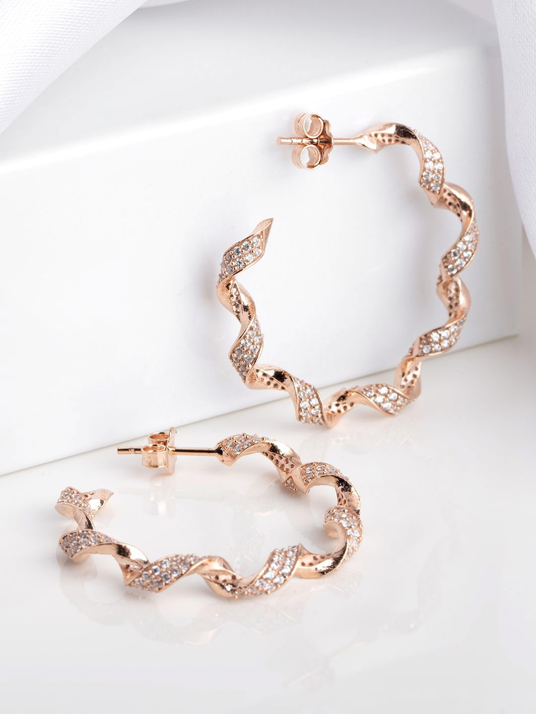

Zavya 925 Pure Sterling Silver Cubic Zirconia Contemporary Drop Earrings, Rose gold