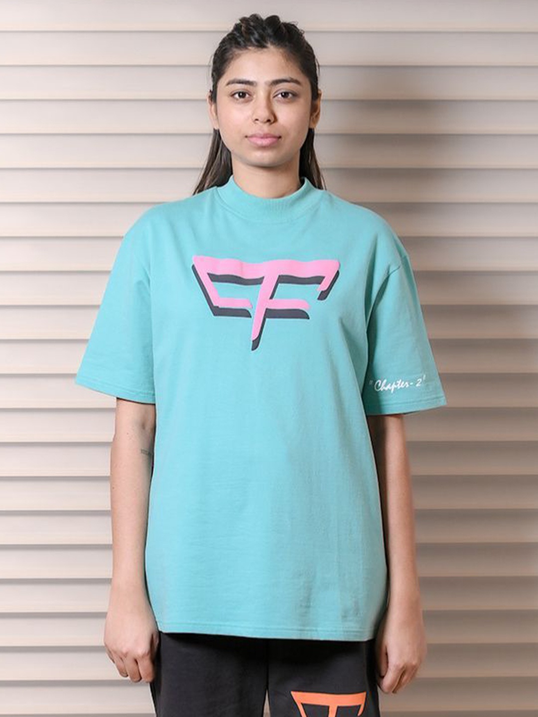 

9FIGR Unisex Round-Neck Oversized T-shirt, Turquoise blue