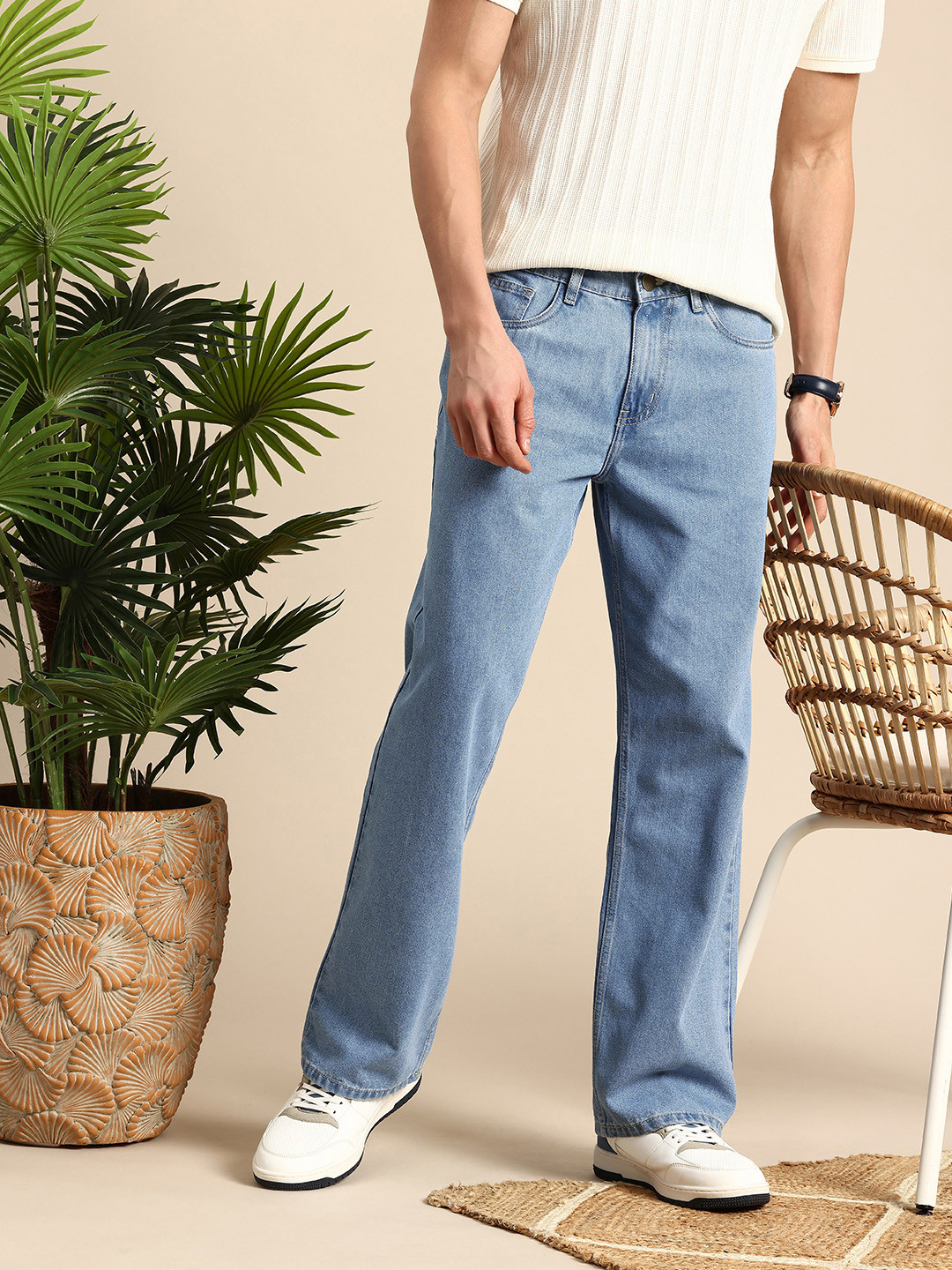 

Mast & Harbour Men Smart Relaxed Fit Pure Cotton Jeans, Blue