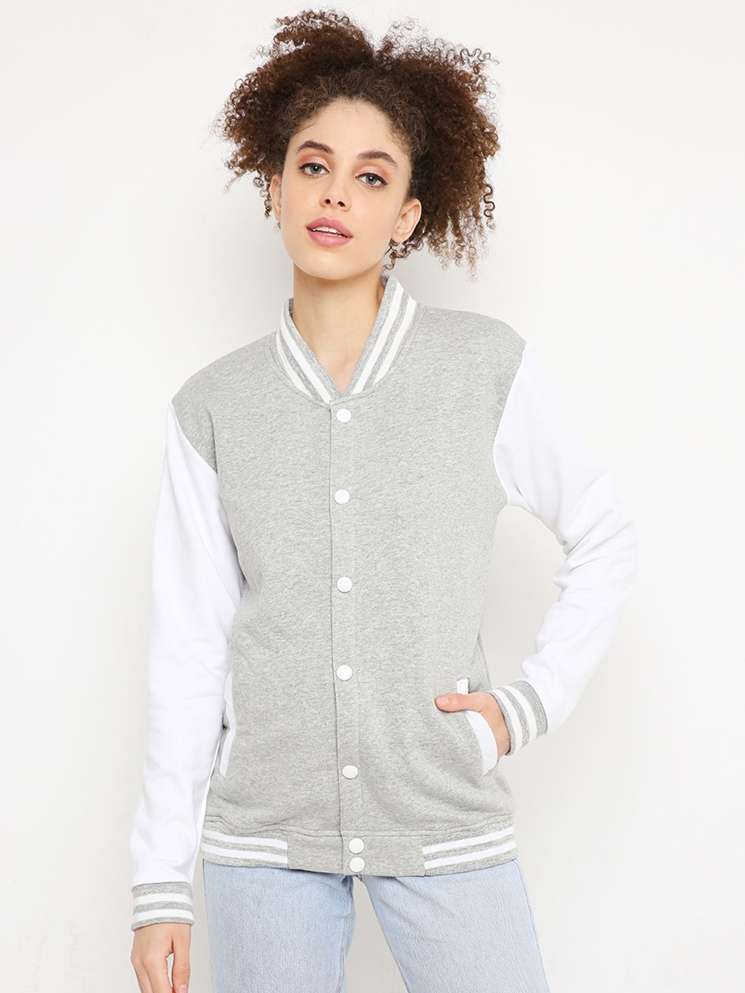 

Be Savage Women Windcheater and Water Resistant Crop Varsity Jacket, Grey