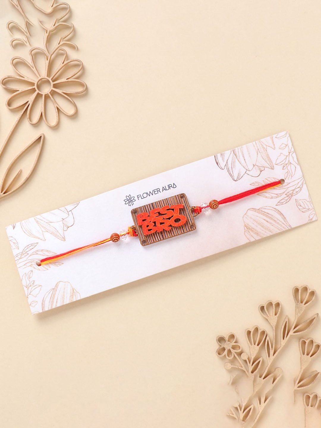 

Floweraura Best Bro Rudraksha Beaded Thread Bracelet Rakhi with Roli Chawal, Orange