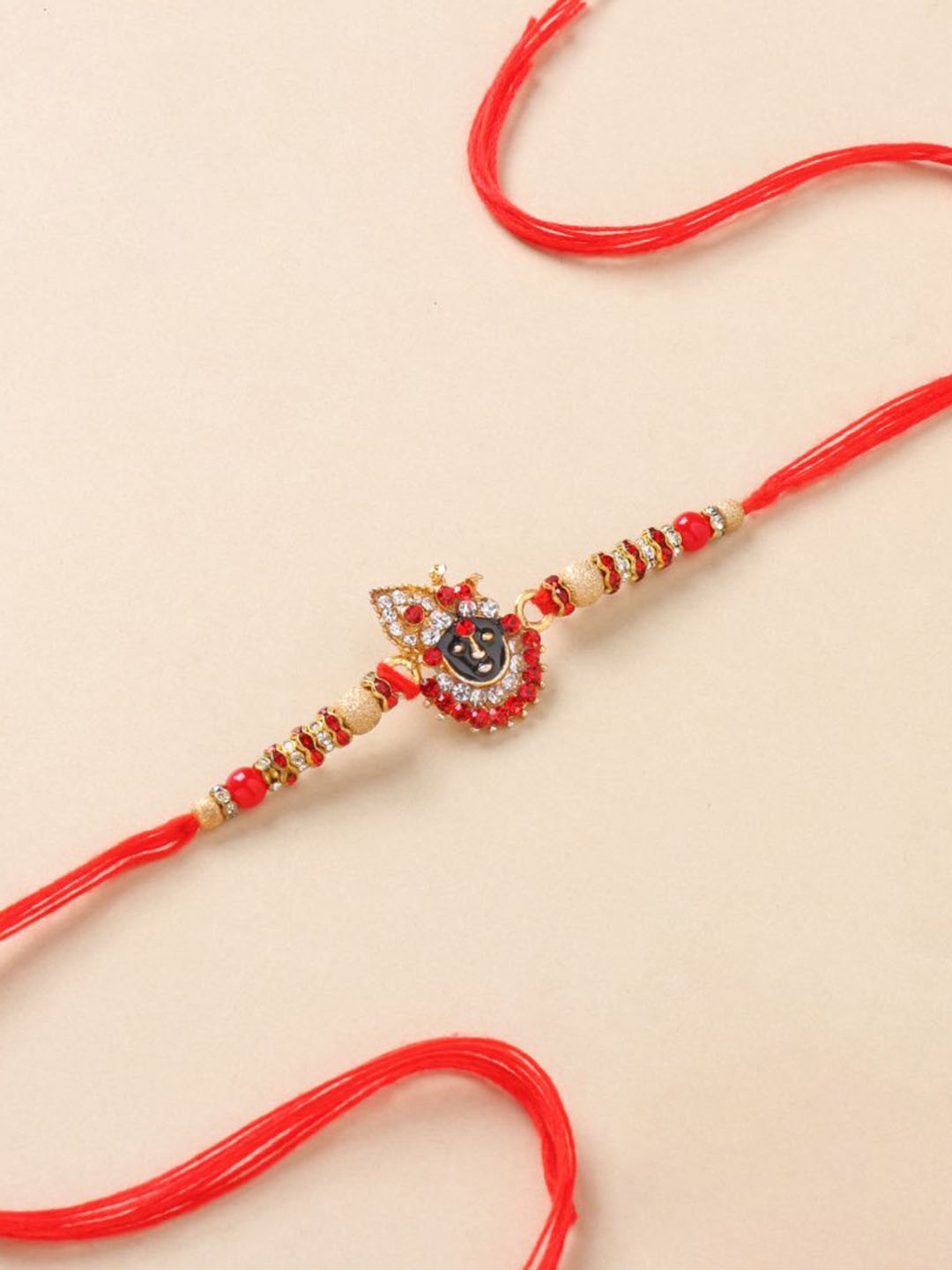 

Floweraura Stone Studded Thread Rakhi with Roli Chawal, Red