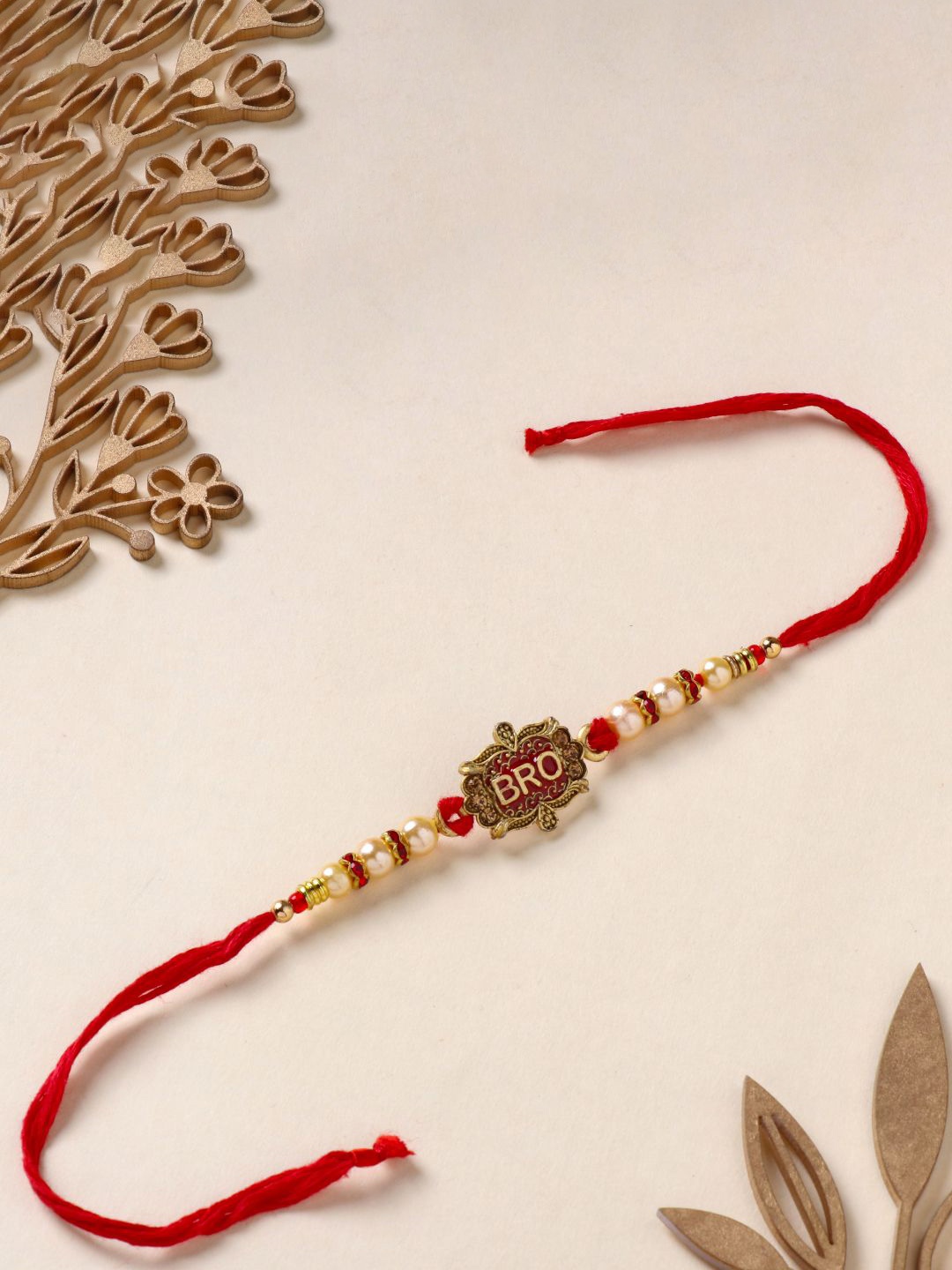 

Floweraura Stylish Bro Antique Rakhi Bracelet With Roli Chawal, Gold