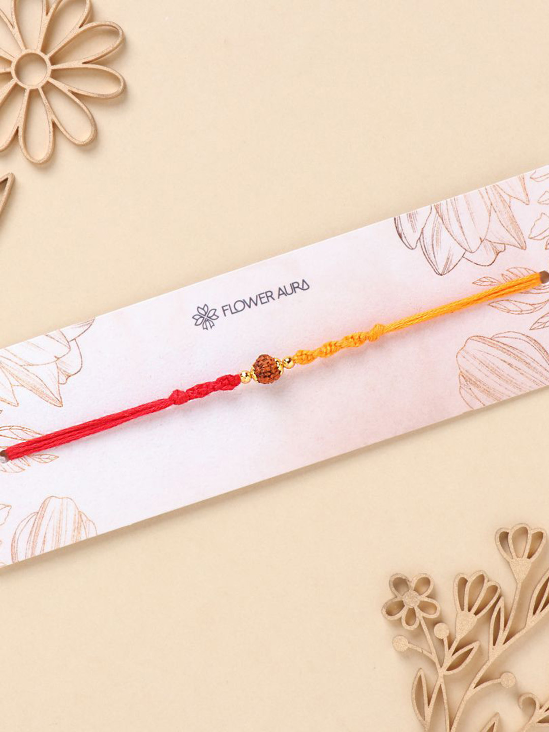 

Floweraura Sacred Rudraksh Mauli Thread Bracelet Rakhi with Roli Chawal, Gold