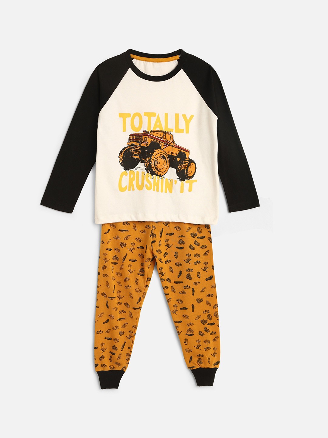 

HERE&NOW Boys Printed Round Neck T-shirt and Pyjamas Night suit, White