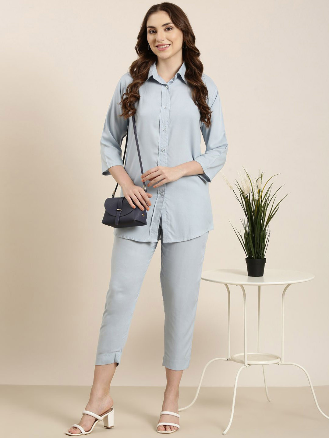 

SHOOLIN Shirt Collar Regular Shirt with Trousers, Blue