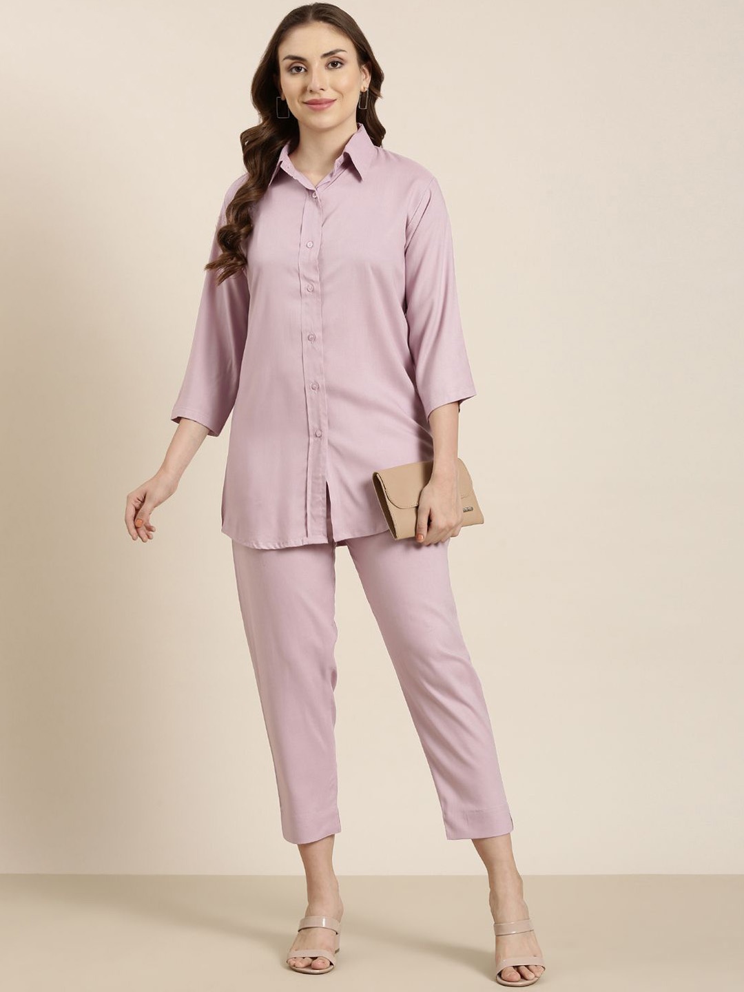 

SHOOLIN Full Sleeve Shirt & Pant Co-Ord Set, Purple