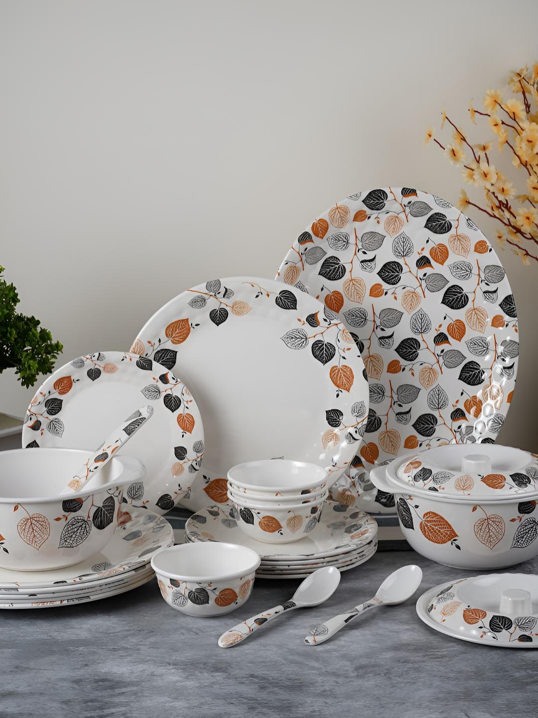 

Aura White & Black 41 Pieces Printed Glossy Dinner Set