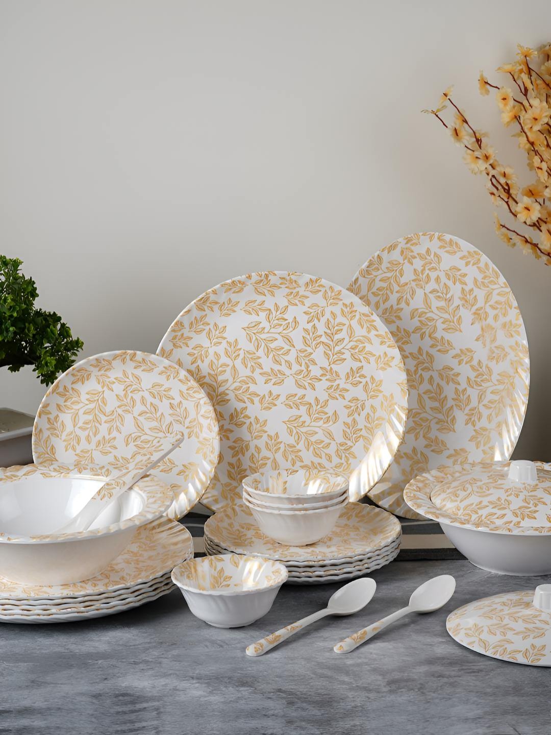 

Aura White & Beige 41 Pieces Floral Printed Glossy Dinner Set