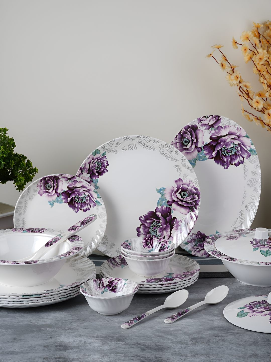 

Aura White & Blue 41 Pieces Floral Printed Dinner Set