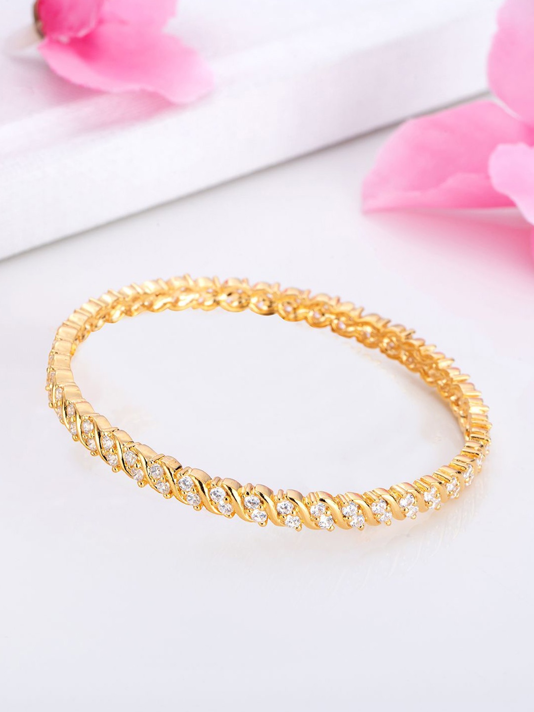 

Zavya 925 Pure Silver Gold-Plated Stone -Studded Bangle