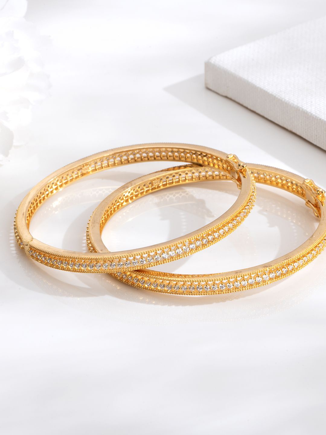 

Zavya 925 Pure-Silver Gold Plated Stone Studded Bangles