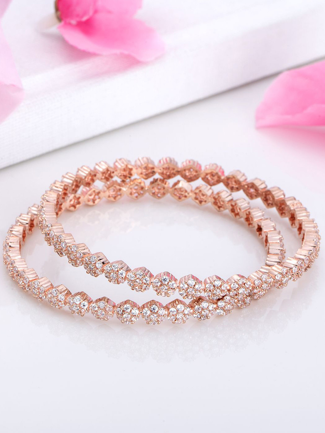

Zavya 925 Pure-Silver Rose Gold Plated Stone Studded Bangles