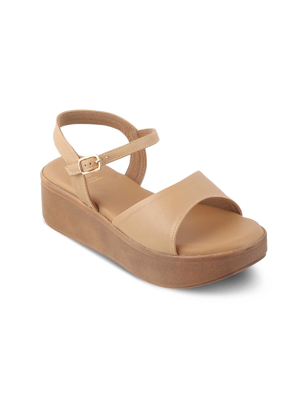 

Tresmode Women Flatform Sandals With Buckles, Beige