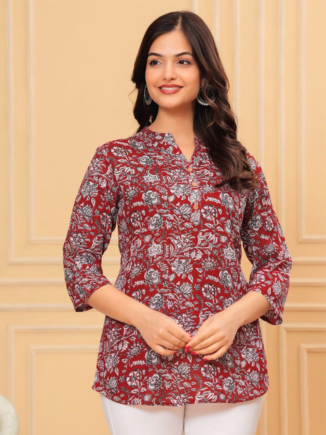 

Siya Fashion Printed Pure Cotton Top, Maroon