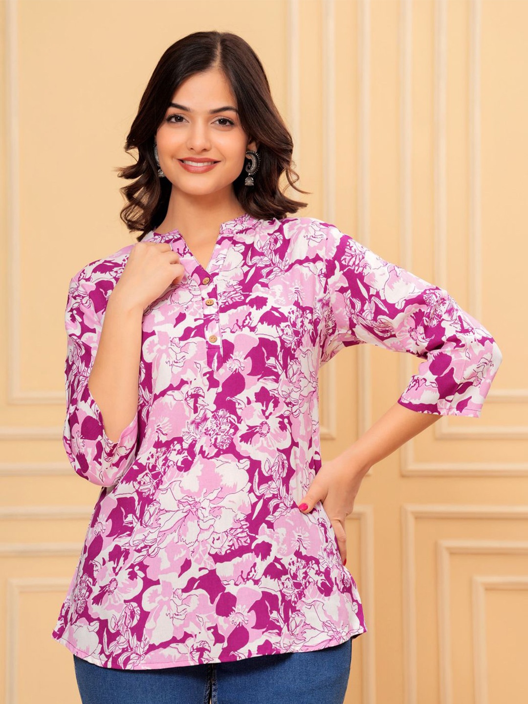 

Siya Fashion Floral Printed Pure Cotton Kurti, Pink