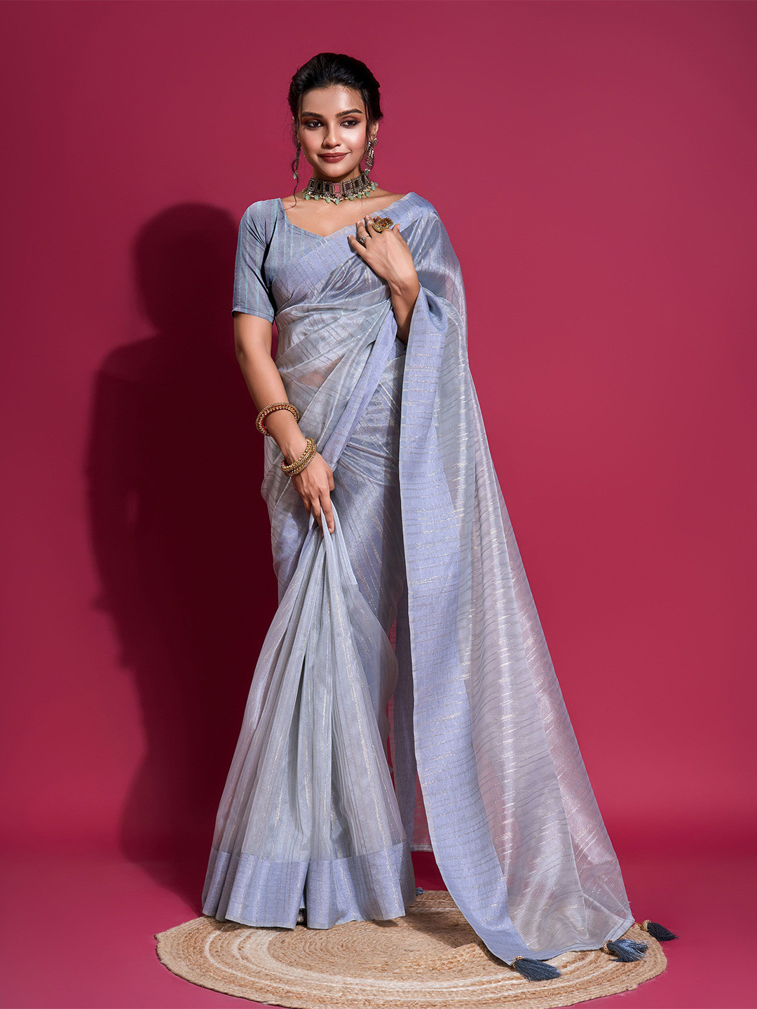 

Mitera Striped Organza Saree, Lavender