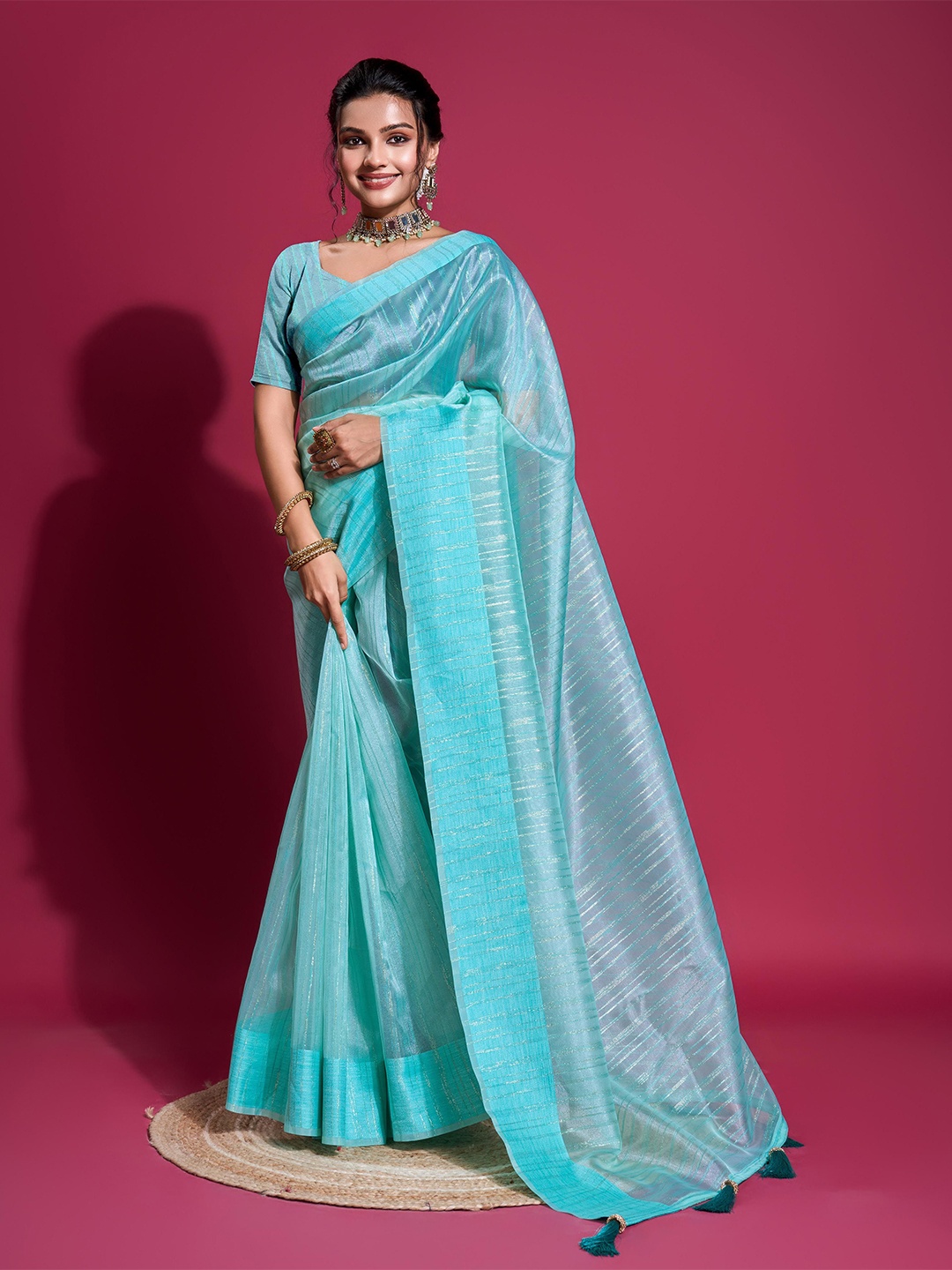

Mitera Striped Organza Saree, Blue