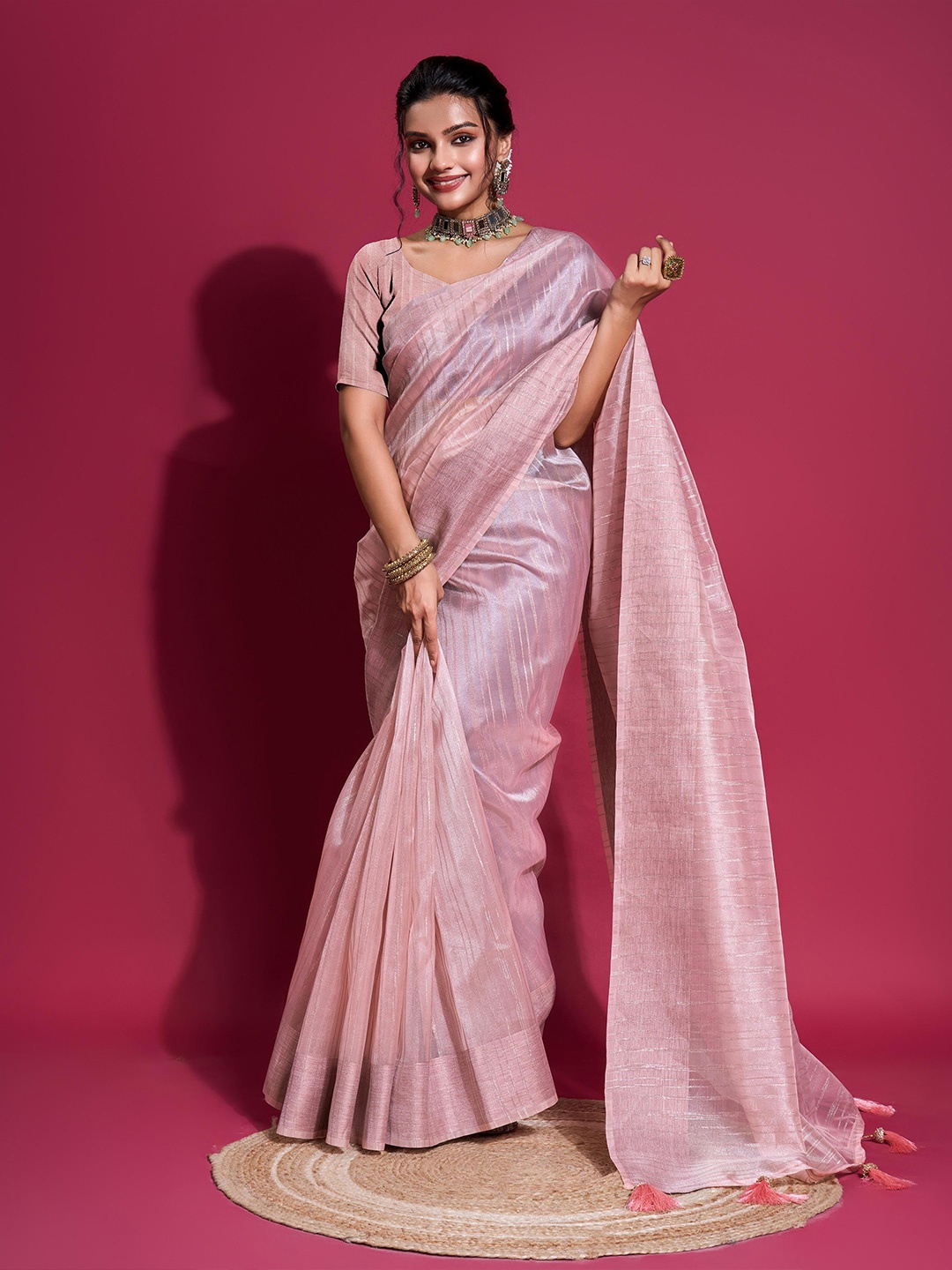 

Mitera Woven Design Zari Organza Saree, Pink