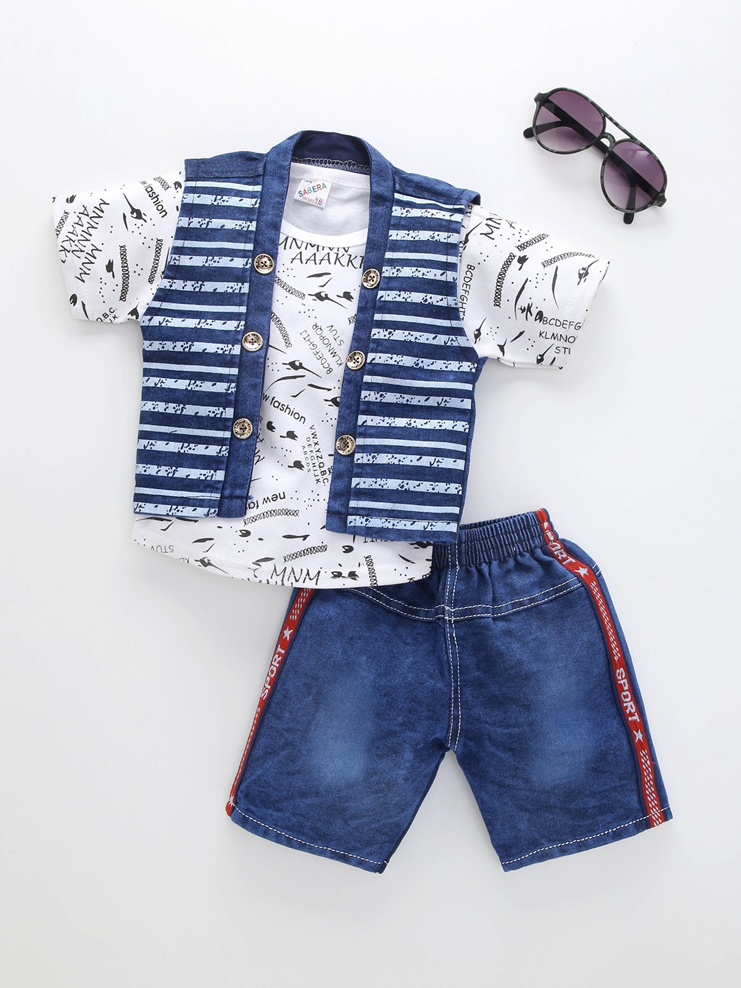 

BAESD Boys Round Neck Printed T-shirt and Shirt with Shorts, Blue