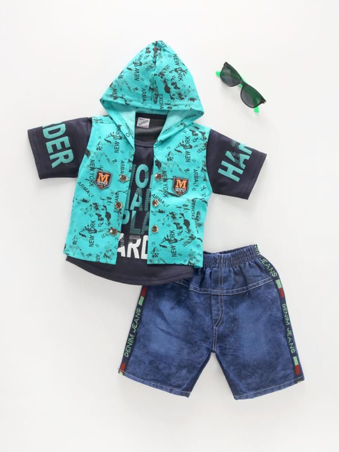 

BAESD Boys Printed Hooded T-shirt and Shirt with Shorts, Blue