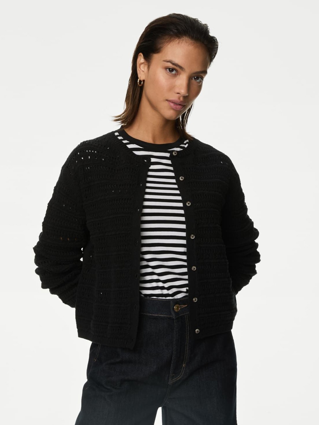 

Marks & Spencer Women Cable Knit Cardigan, Black