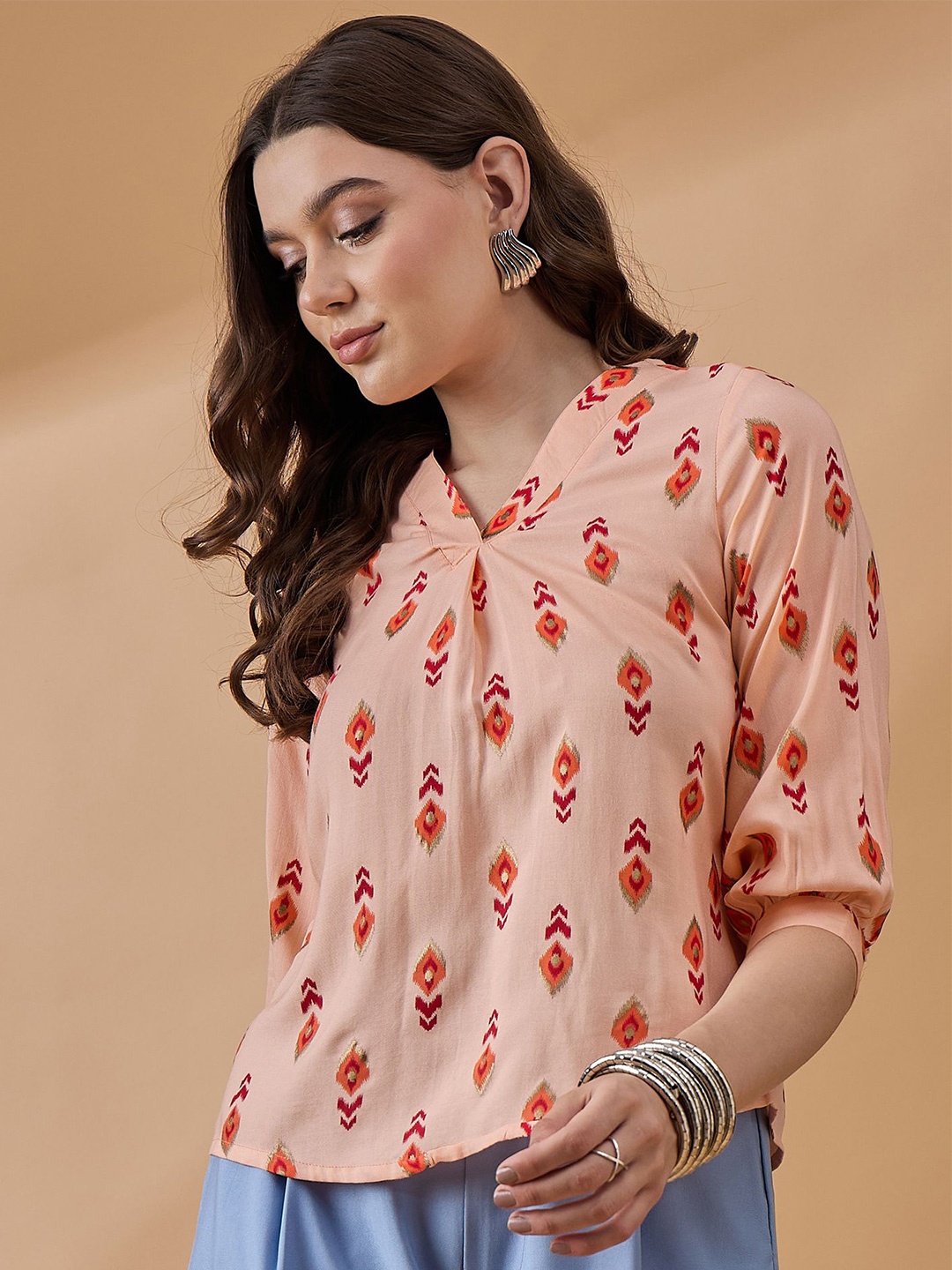 

all about you Floral Print Tie-Up Neck Top, Orange