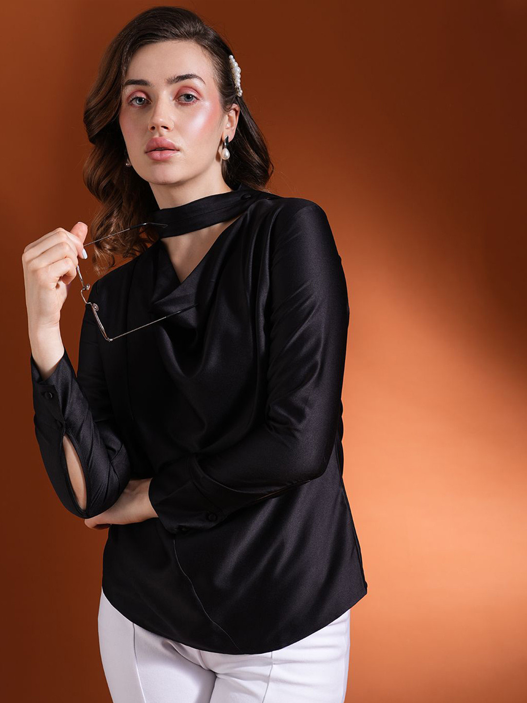 

Globus Choker Neck Satin Top, Black