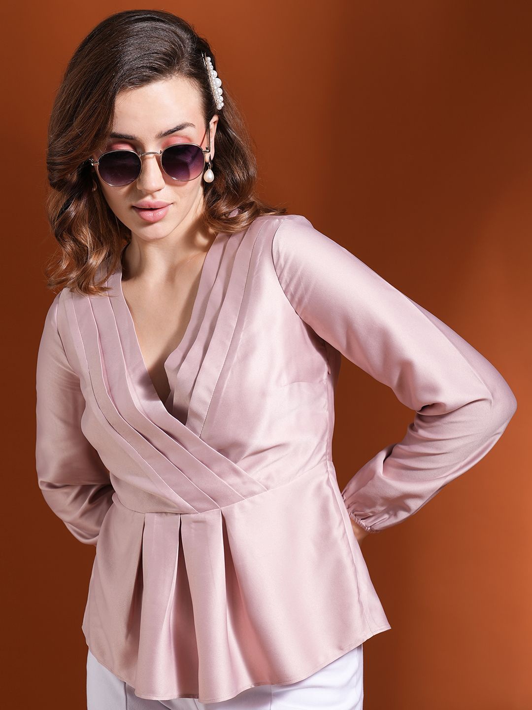 

Globus Satin Wrap Top, Pink
