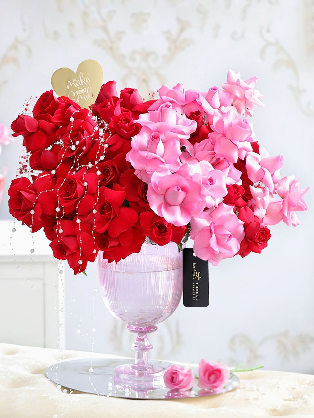 Interflora 52-Pcs Mixed Fresh Flowers Vase, Red