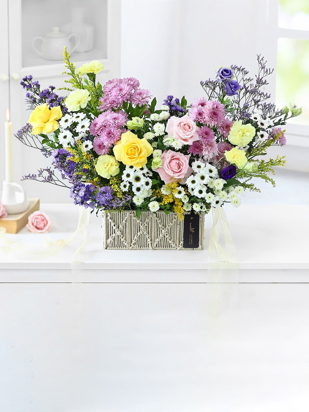 Interflora 37-Pcs Mixed Fresh Flowers In Basket, Purple