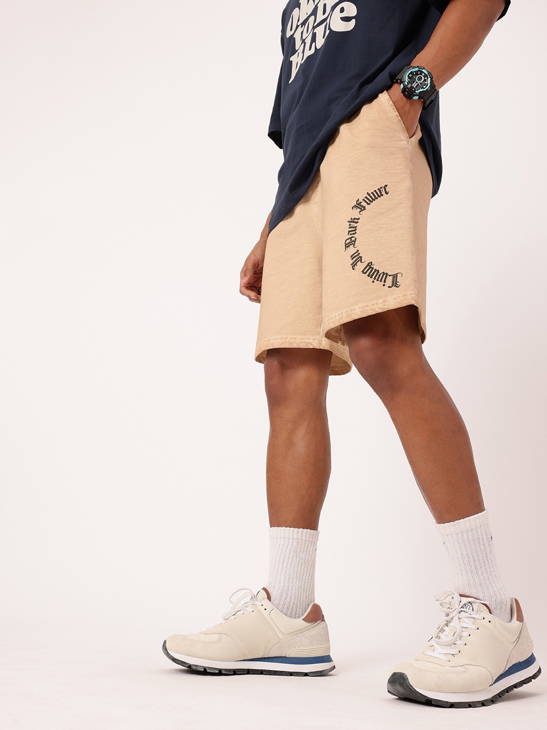 

Kook N Keech Men Street Cool Printed Cotton Terry Washed Regular Shorts, Beige