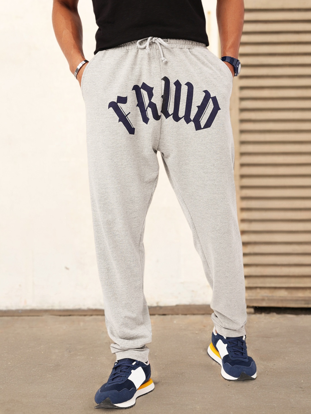 

Kook N Keech Men Urban Classic Printed Relaxed Fit Track Pants, Grey melange