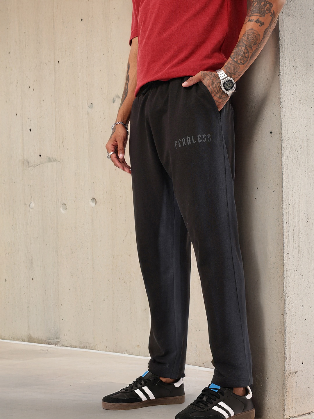 

Kook N Keech Men Urban Edge Washed Effect & Printed Relaxed Fit Track Pants, Black