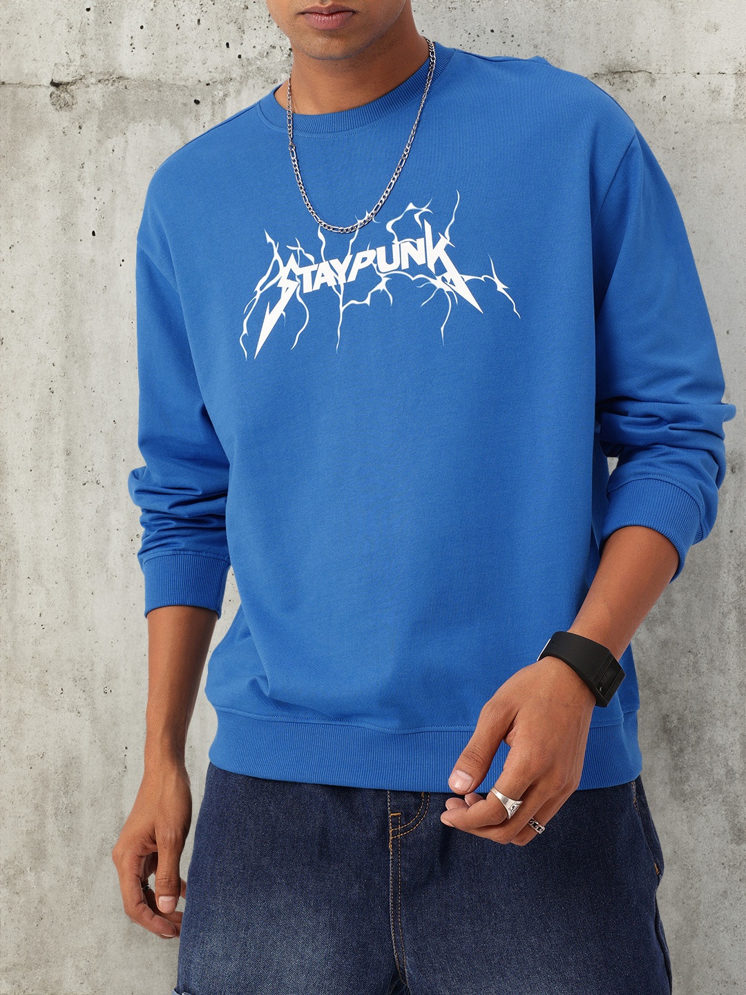 

Kook N Keech Modern Street Printed Cotton Terry Relaxed Fit Sweatshirt, Blue