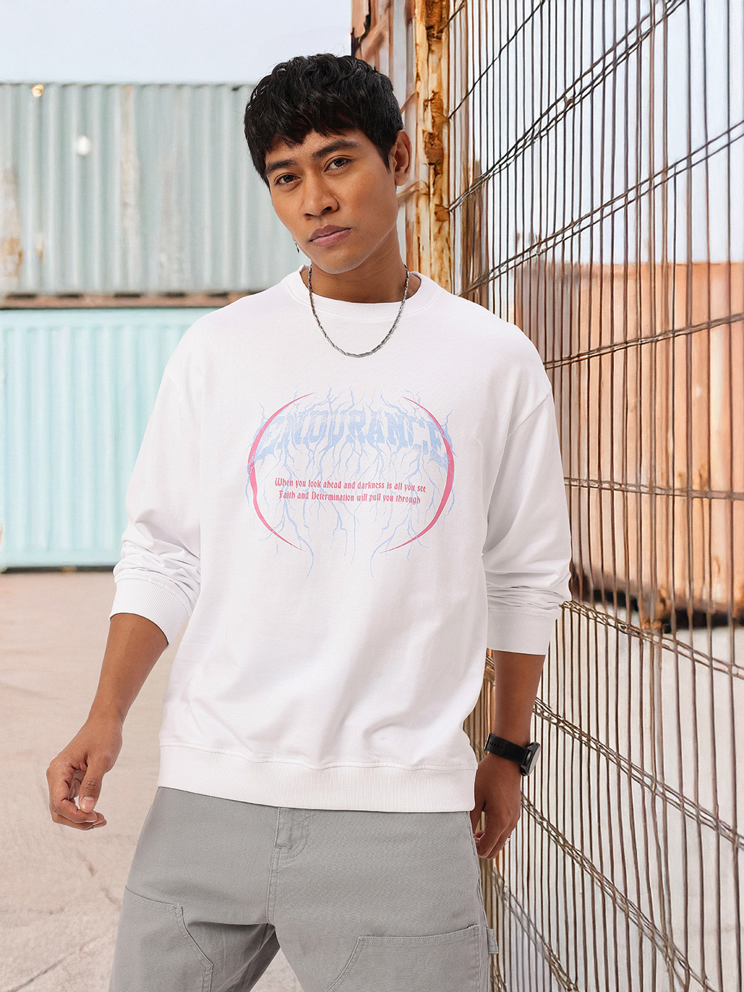 

Kook N Keech Street Savvy Printed Cotton Terry Relaxed Fit Sweatshirts, White