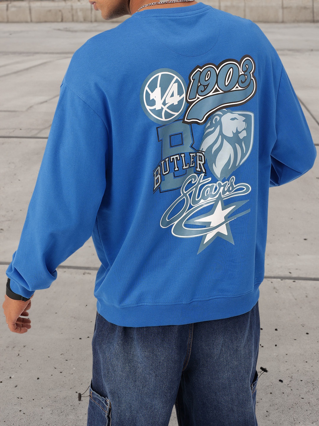 

Kook N Keech City Edge Printed Cotton Terry Relaxed Fit Sweatshirt, Blue
