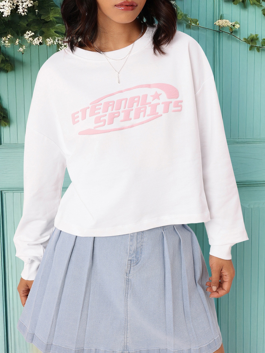 

DressBerry 90s Nostalgia Printed Cotton Terry Relaxed Fit Sweatshirts, White