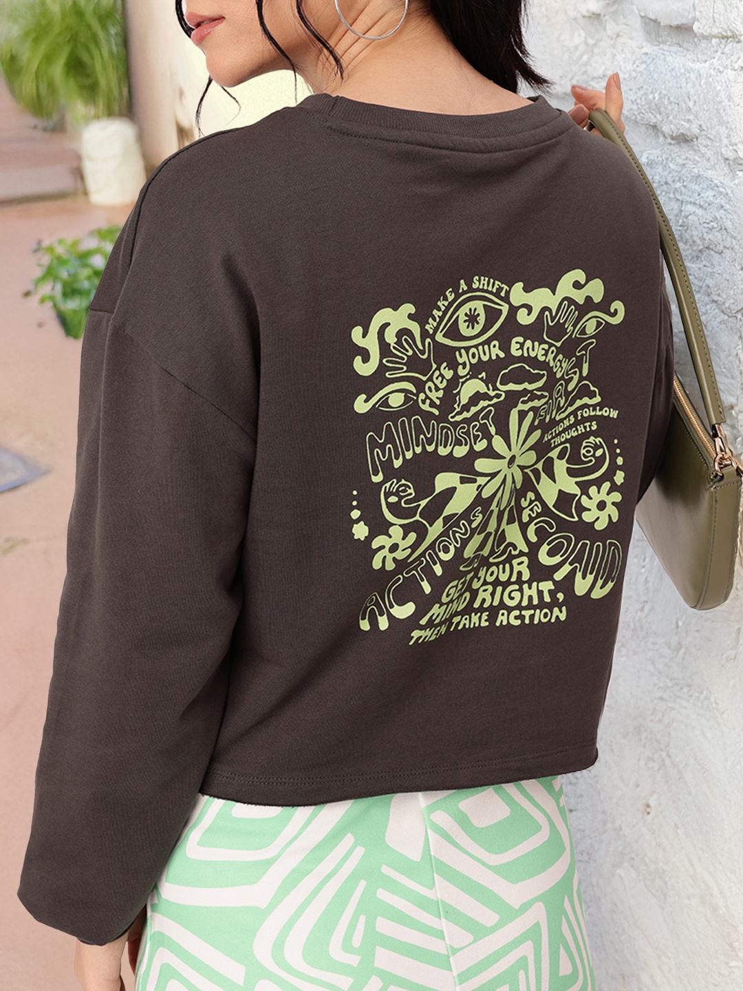 

DressBerry Effortless Style Printed Cotton Terry Relaxed Fit Sweatshirts, Charcoal