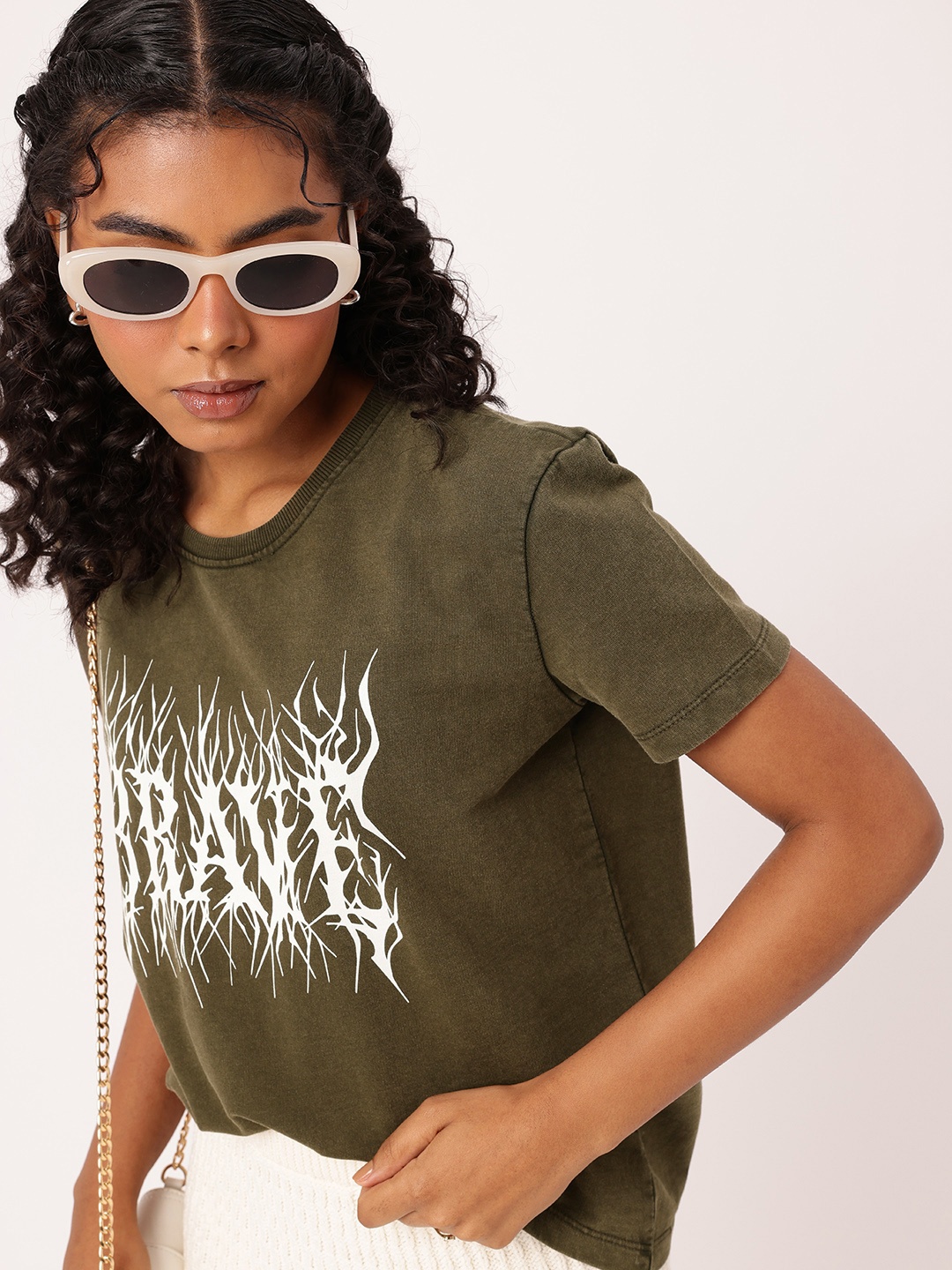 

DressBerry City Daring Printed Casual T-shirt, Olive