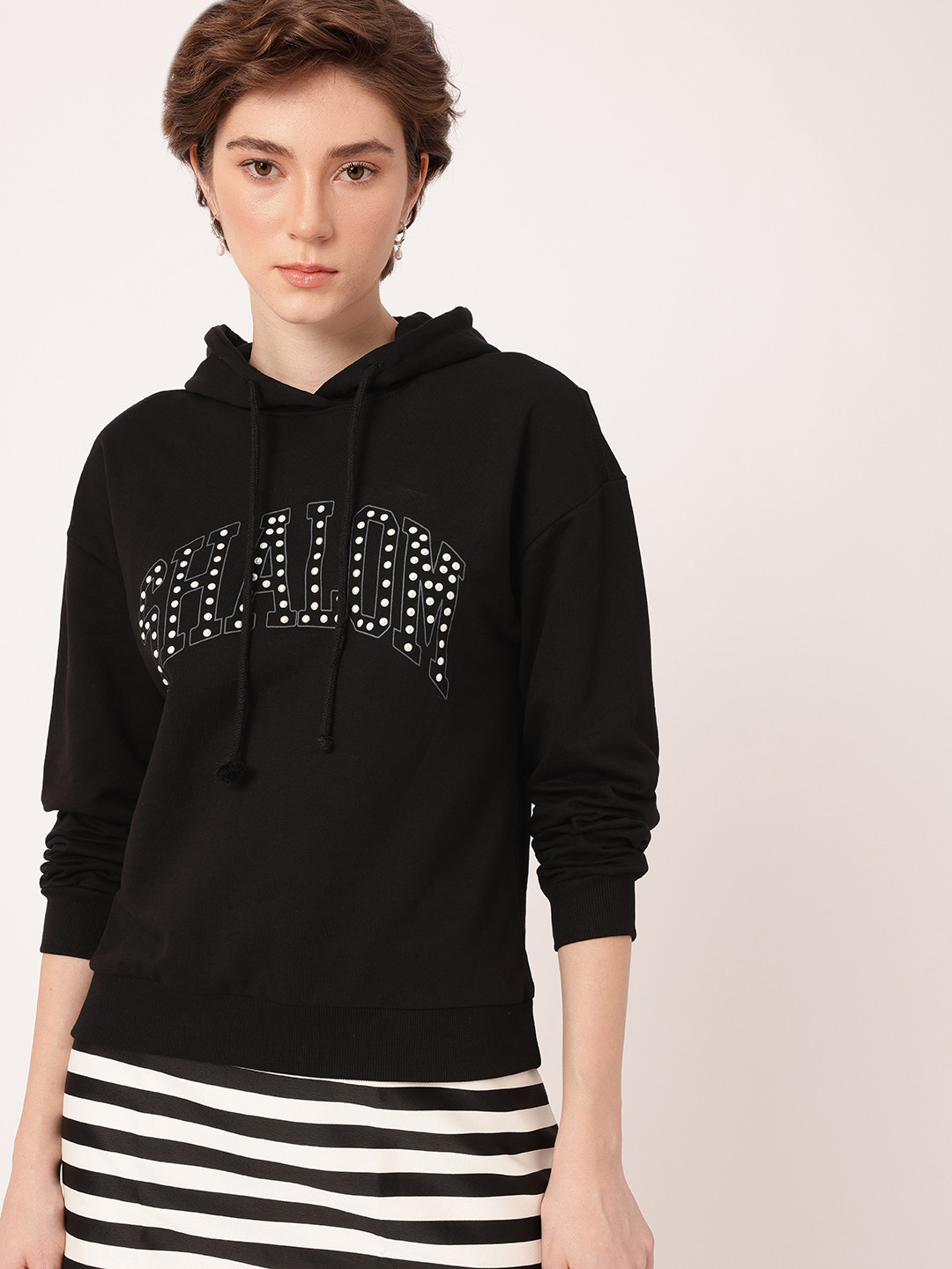 

DressBerry Street Swag Studded Hooded Cotton Terry Relaxed Fit Sweatshirt, Black