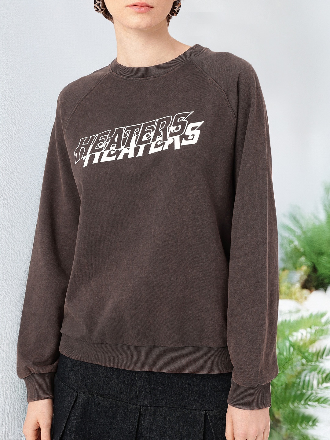 

DressBerry City Warm Printed Cotton Terry Washed Sweatshirt, Charcoal