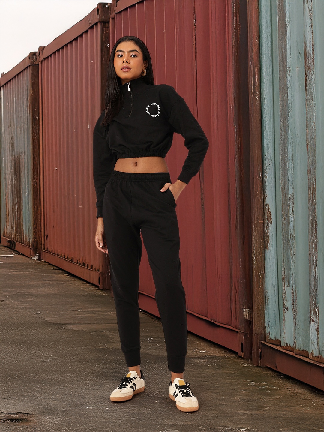 

Kook N Keech Street Savvy Relaxed Crop Sweatshirt With Joggers Co-Ords Set, Black